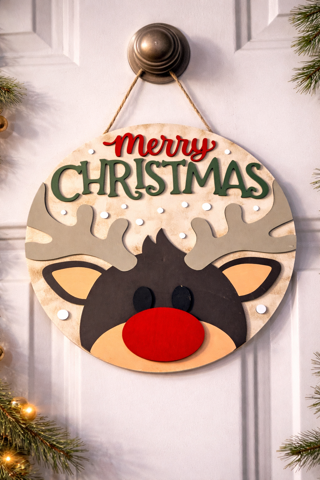 Merry Christmas Reindeer Door Hanger