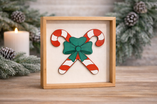 Candy Cane Bow Framed Sign