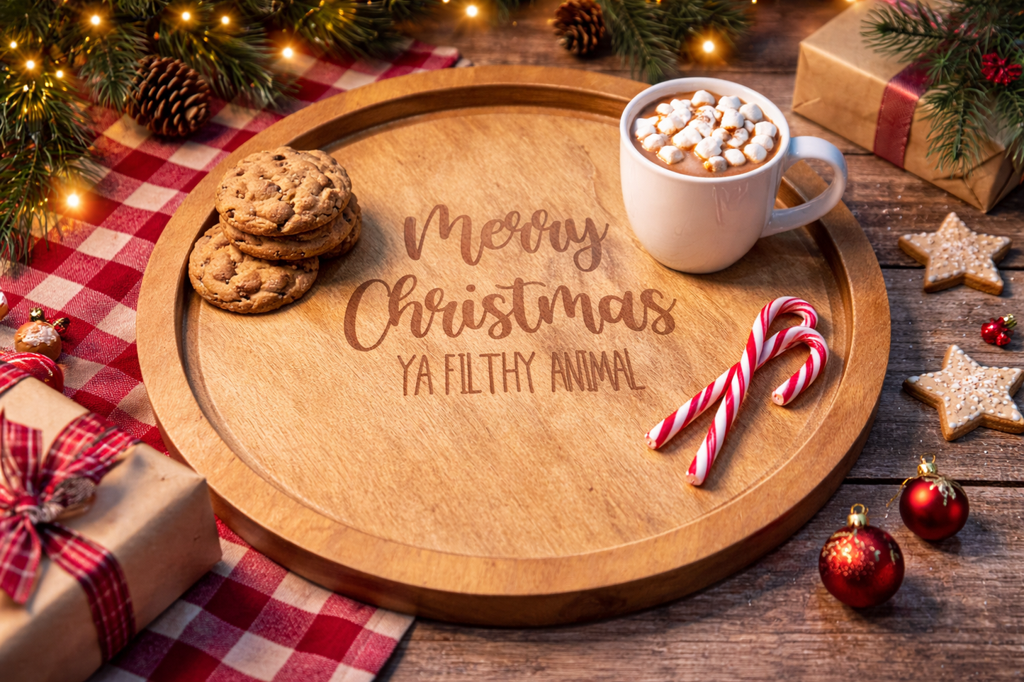 Merry Christmas Lazy Susan – “Ya Filthy Animal”