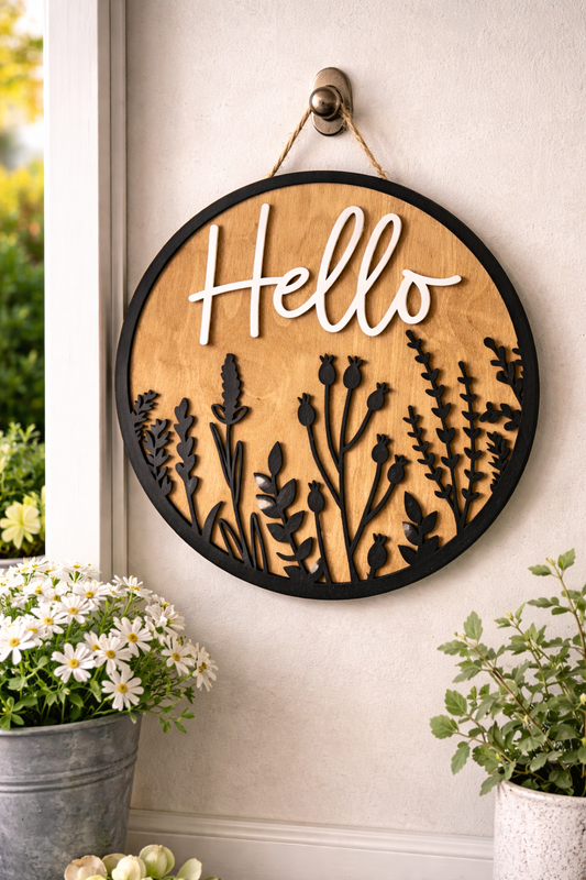 “Hello” Floral Door Hanger