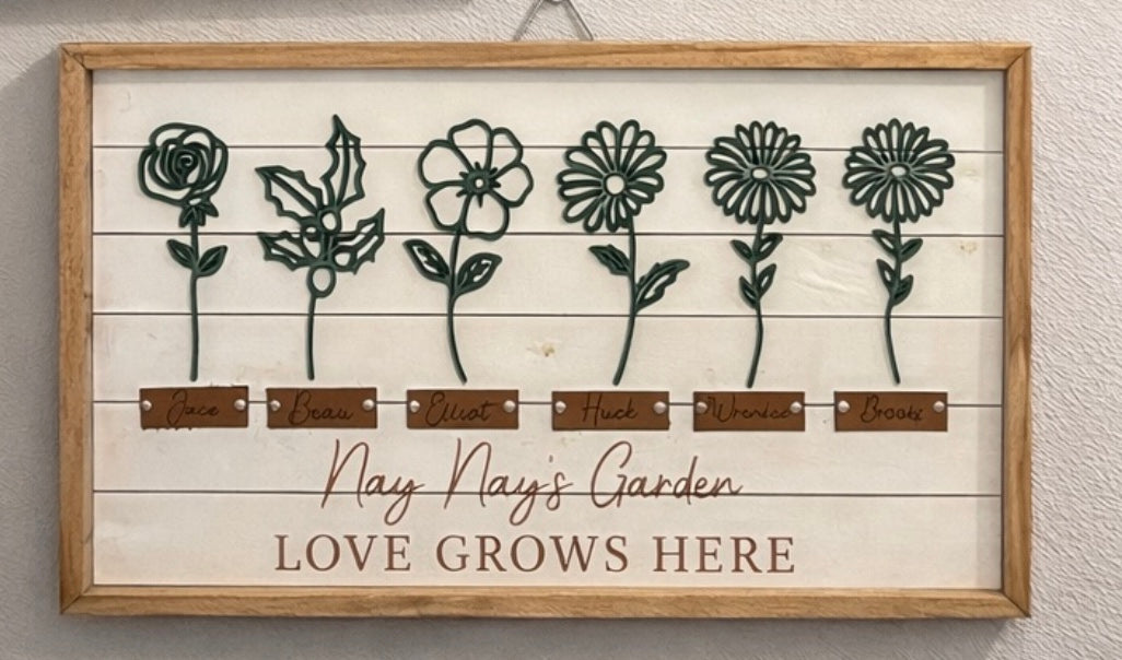 Love Grows Here Garden Sign | Personalized Family Flower Name Sign