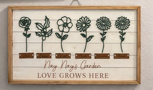 Love Grows Here Garden Sign | Personalized Family Flower Name Sign